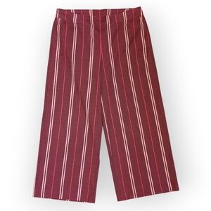 Chicos Brigitte Red Striped Slub Slacks Wide Leg Cropped Dress Pants Women's